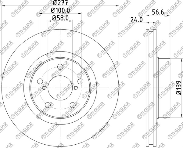 Диск тормозной TG-BDP0019 (26310-AA091-L) левый *Ti•GUAR (перфорированный)